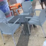 aset of atable and steel leg chair