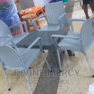 aset of atable and steel leg chair