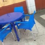 aset of atable and steel chairs