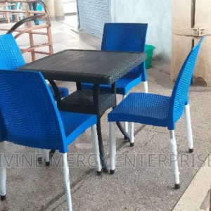aset of atable and steel armless chair